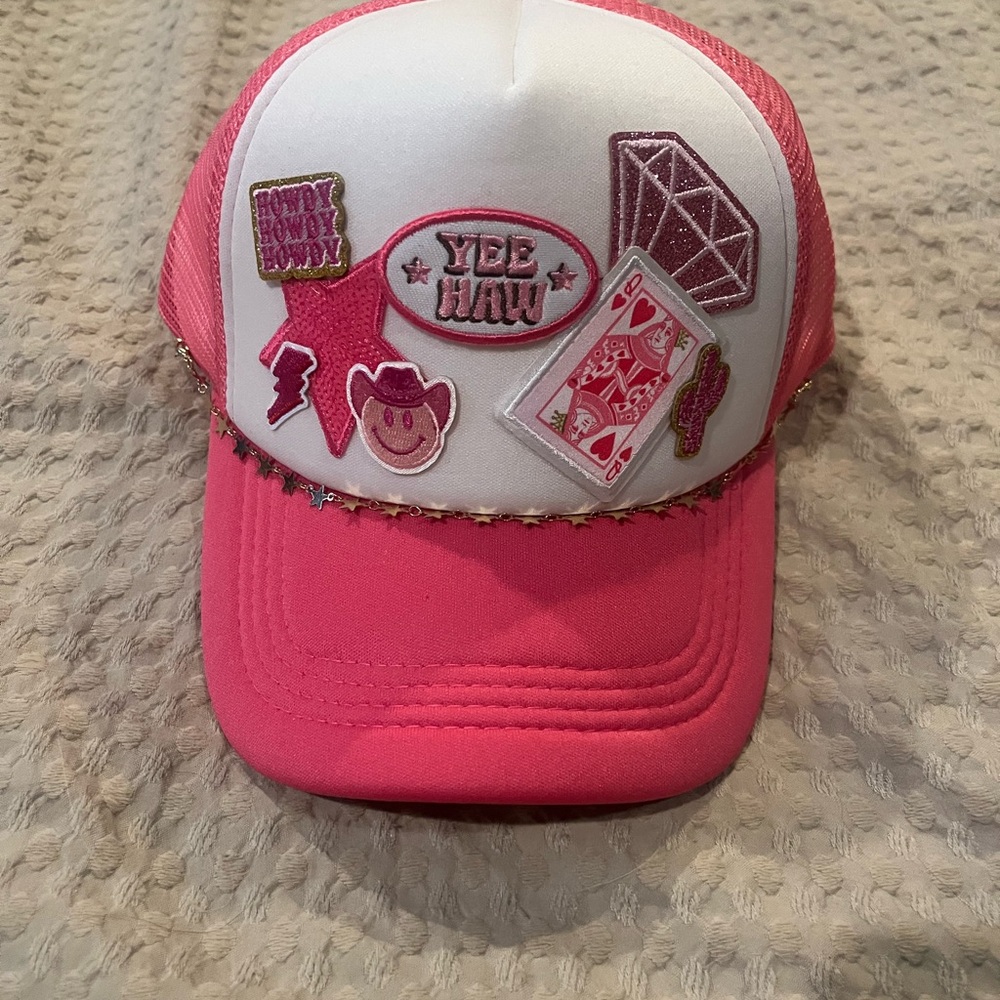 Pink & White Yee Haw Trucker Hat